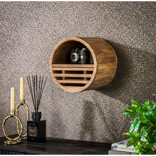 Etagère Murale Ronde 1 Tiroir Bois De Manguier D. 30 Cm Delhi