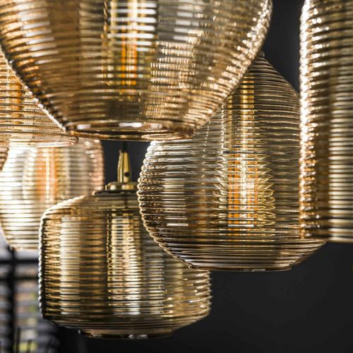 Suspension En Verre Strié 7 Lampes Ambrées Nova