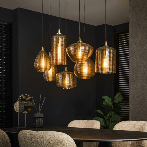 Suspension En Verre Strié 7 Lampes Ambrées Nova