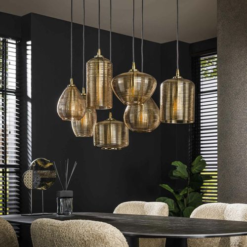 Suspension En Verre Strié 7 Lampes Ambrées Nova