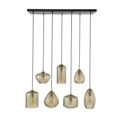 Suspension En Verre Strié 7 Lampes Ambrées Nova