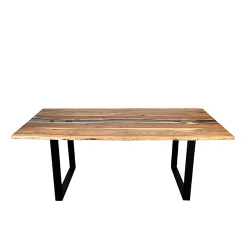 Table Rivière Epoxy Noir Et Bois D'acacia 200 Cm Bora