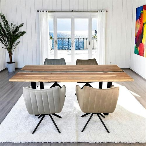 Table Rivière Epoxy Noir Et Bois D'acacia 200 Cm Bora