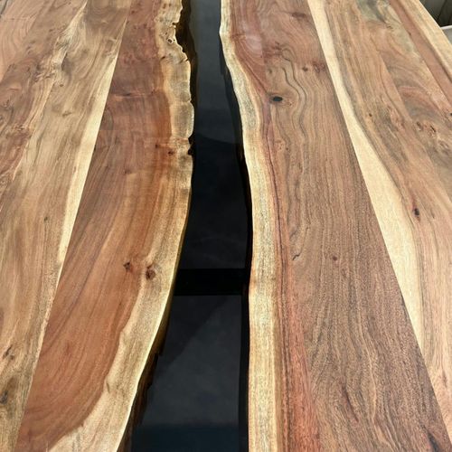 Table Rivière Epoxy Noir Et Bois D'acacia 200 Cm Bora