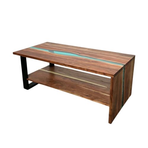 Table Basse Rivière Epoxy Lagon Et Bois D'acacia Bora