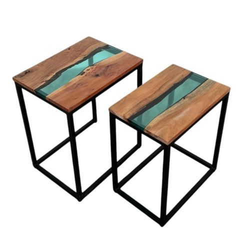 Table Basse Gigogne Époxy Lagon Et Bois D'acacia (lot De 2) Bora