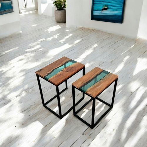 Table Basse Gigogne Époxy Lagon Et Bois D'acacia (lot De 2) Bora