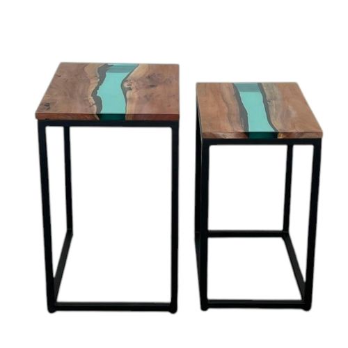 Table Basse Gigogne Époxy Lagon Et Bois D'acacia (lot De 2) Bora