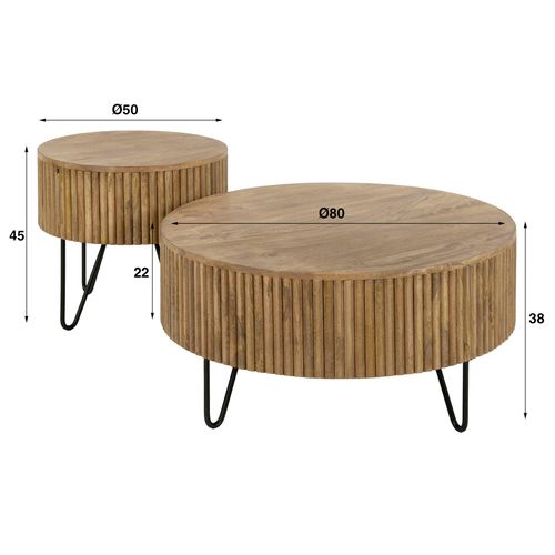 Table Basse Ronde Striée En Bois De Manguier (lot De 2) Creek