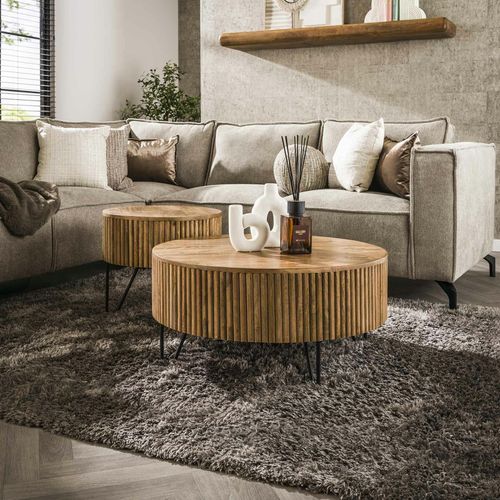 Table Basse Ronde Striée En Bois De Manguier (lot De 2) Creek