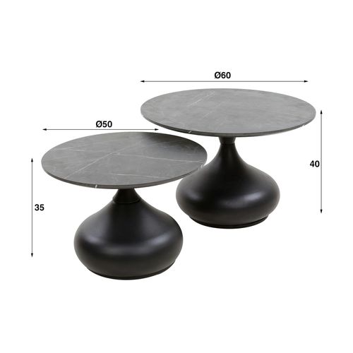 Table Basse Ronde Forme Organique Plateau Effet Marbre Noir (lot De 2) Ralf
