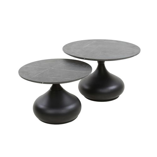Table Basse Ronde Forme Organique Plateau Effet Marbre Noir (lot De 2) Ralf