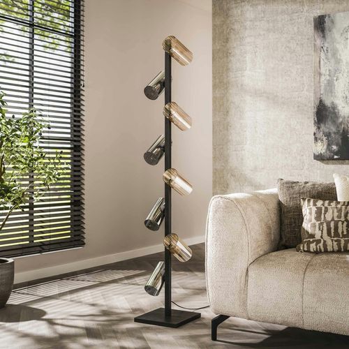 Lampadaire En Verre Ambré Et Chromé, 8 Abat-jour Ralf