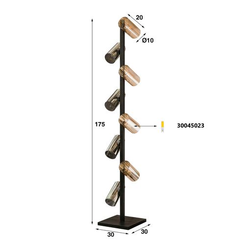Lampadaire En Verre Ambré Et Chromé, 8 Abat-jour Ralf