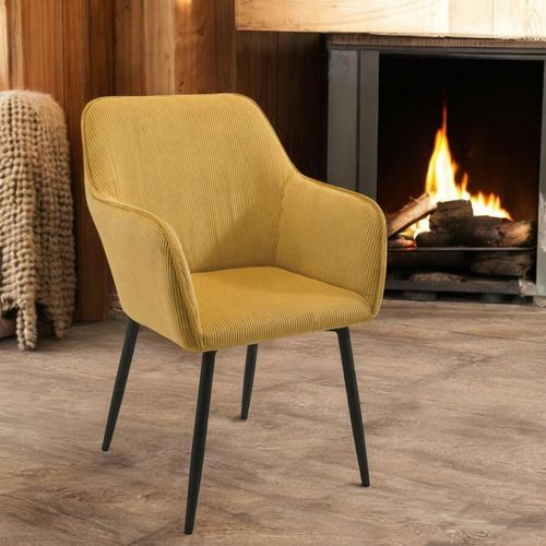 Fauteuil De Table Tissu Cotelé Moutarde (lot De 2) Malmoe