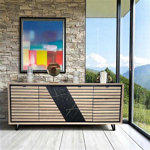 Enfilade 4 Portes Chêne Blanc Décor Graphique Essen