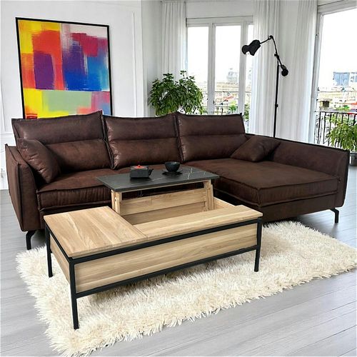 Table De Salon Relevable Chêne Blanc Décor Graphique Essen