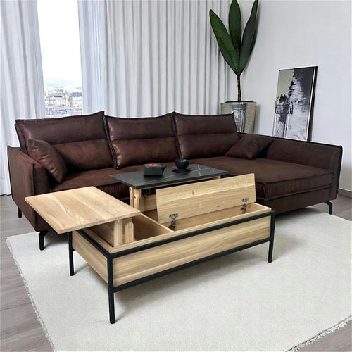 Table De Salon Relevable Chêne Blanc Décor Graphique Essen