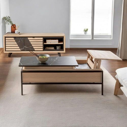 Table De Salon Relevable Chêne Blanc Décor Graphique Essen