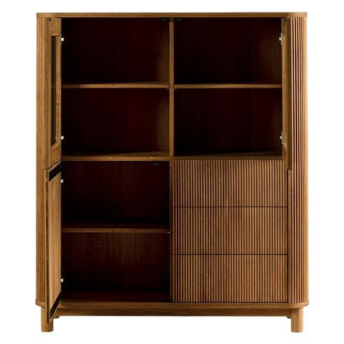 Buffet Haut Chêne Rainuré 2 Portes Vitrées Iena