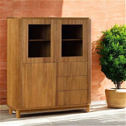 Buffet Haut Chêne Rainuré 2 Portes Vitrées Iena