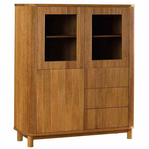 Buffet Haut Chêne Rainuré 2 Portes Vitrées Iena