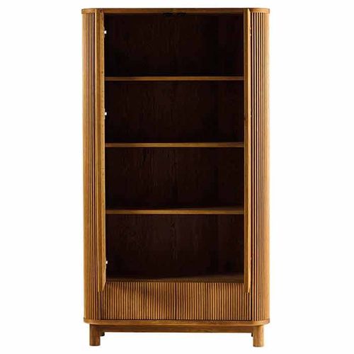 Bibliothèque Vitrée Chêne Rainuré 2 Portes 2 Tiroirs Iena