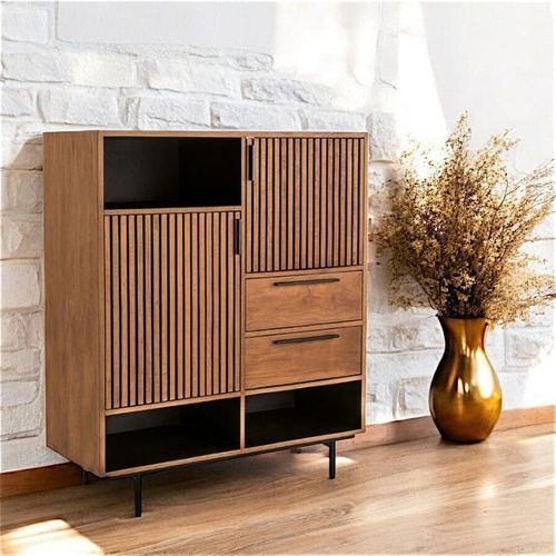 Buffet Haut Design Teck Recyclé Intérieur Noir Fano