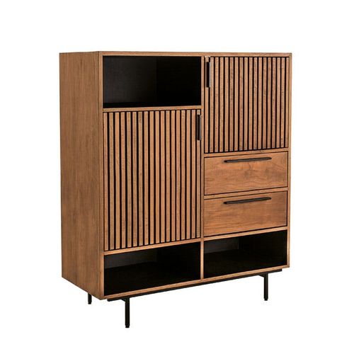 Buffet Haut Design Teck Recyclé Intérieur Noir Fano