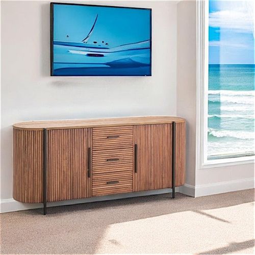 Enfilade 2 Portes Côtés Arrondis Bois Naturel Trani