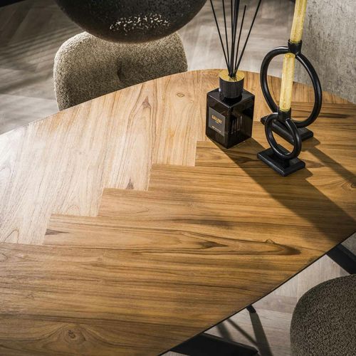 Table Bar Teck Bords Arrondis Motif Chevron 140 Cm Maya