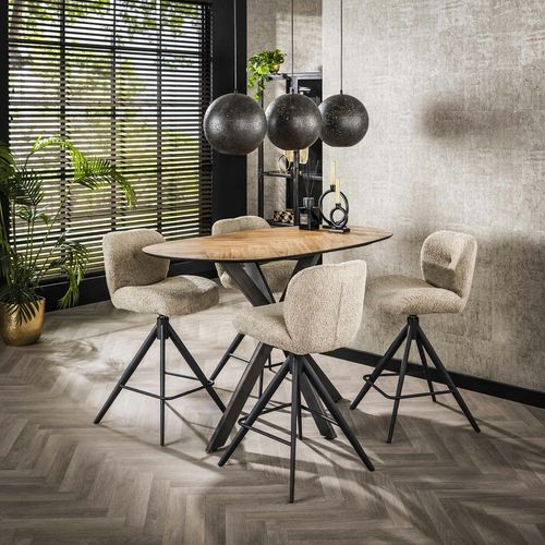Table Bar Teck Bords Arrondis Motif Chevron 140 Cm Maya