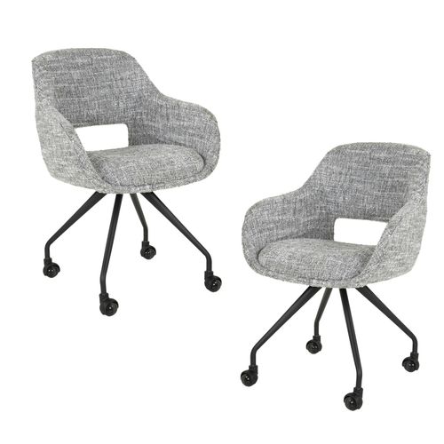 Chaise De Bureau à Roulettes En Tissu Gris Chiné (lot De 2) Creek