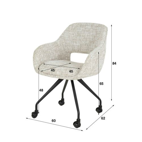 Chaise De Bureau à Roulettes En Tissu Gris Clair Chiné (lot De 2) Creek