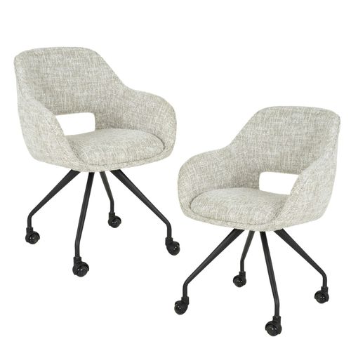 Chaise De Bureau à Roulettes En Tissu Gris Clair Chiné (lot De 2) Creek