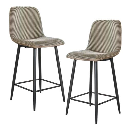 Chaise De Bar Beige Sable En Tissu Côtelé (lot De 2) Taj