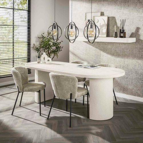 Table à Manger Blanche En Marbre Composite 215 Cm Taj