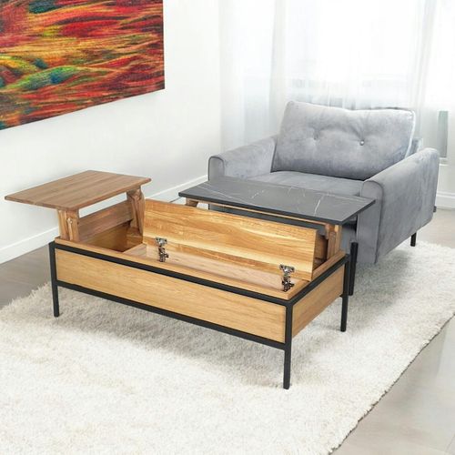 Table Basse Relevable Style Design En Bois De Chêne Finition Miel Essen