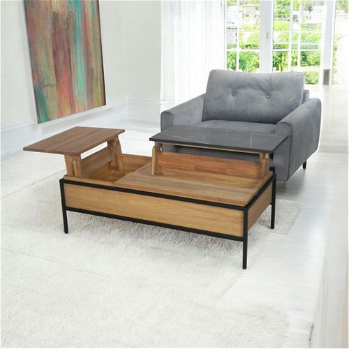 Table Basse Relevable Style Design En Bois De Chêne Finition Miel Essen