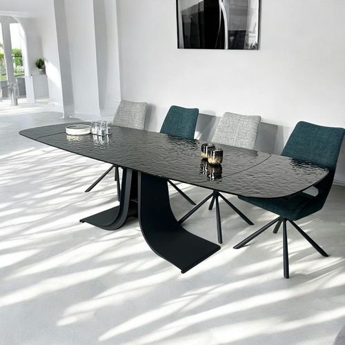 Table En Verre Ondulé Noir Extensible 180-260 Cm Ligurie