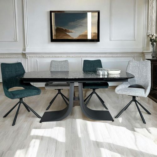 Table En Verre Ondulé Noir Extensible 180-260 Cm Ligurie