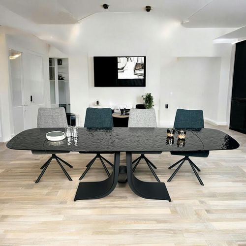 Table En Verre Ondulé Noir Extensible 180-260 Cm Ligurie