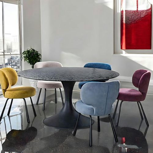 Table Ronde En Verre Ondulé Noir Ø 145 Cm Ligurie