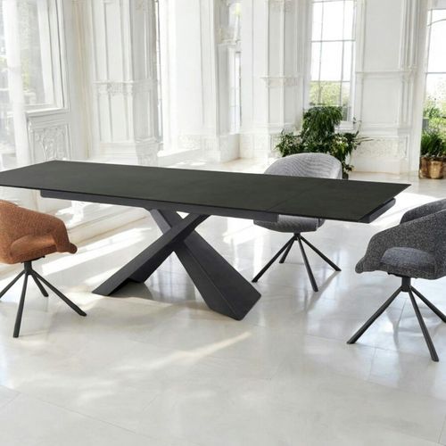 Table à Manger En Céramique Grise Avec Pied En Croix 180-280 Cm Lombardie
