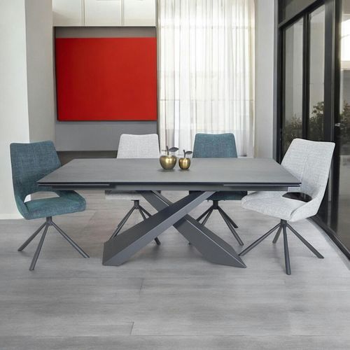 Table à Manger En Céramique Grise Avec Pied En Croix 180-280 Cm Lombardie
