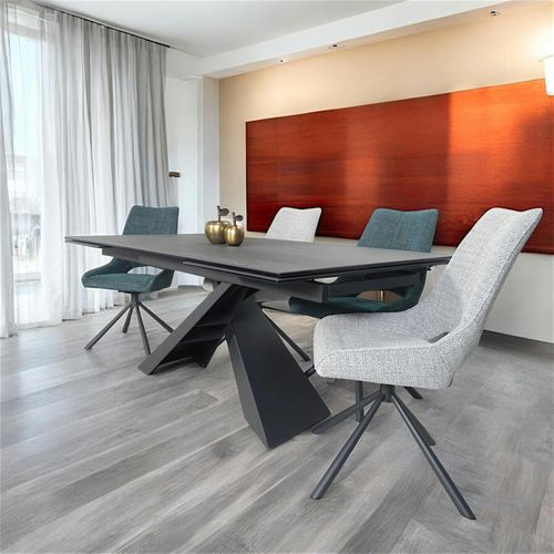 Table à Manger En Céramique Grise Avec Pied En Croix 180-280 Cm Lombardie