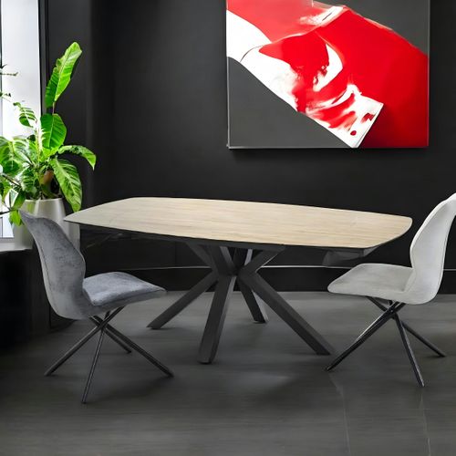 Table Extensible En Céramique Forme Ovale Effet Bois 140-200 Cm Lombardie