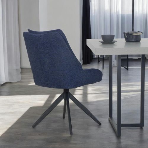 Chaise Bleu Nuit Pivotante En Velours Texturé (lot De 2) Iena