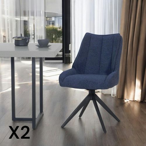 Chaise Bleu Nuit Pivotante En Velours Texturé (lot De 2) Iena