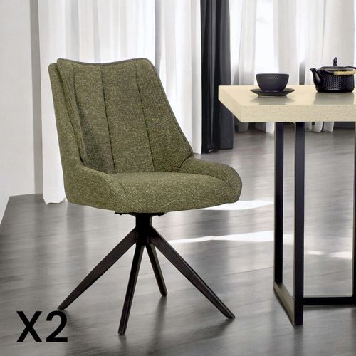 Chaise Vert Foncé Pivotante En Velours Texturé (lot De 2) Iena